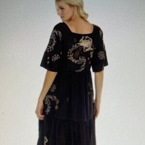 JOHNNY WAS WorkShop "Antonia" Raglan Tiered Black Silk Dress is NWOT! Size Small